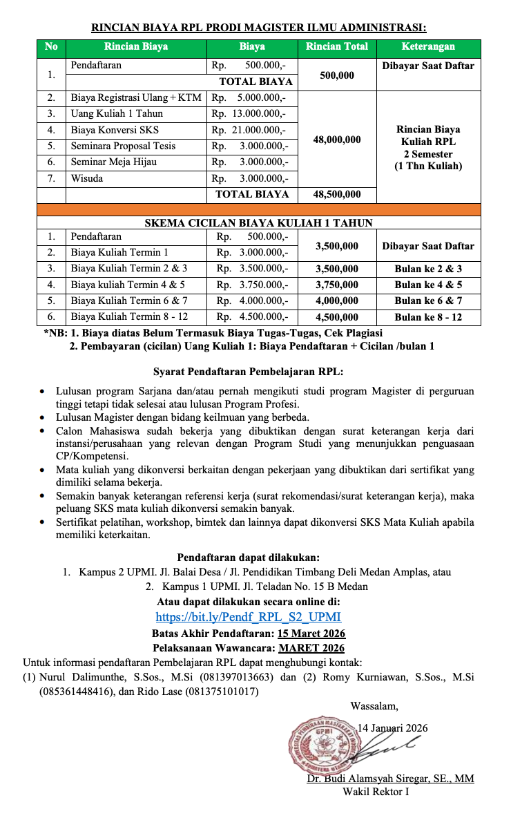 Jalur RPL UPMI Medan magister
