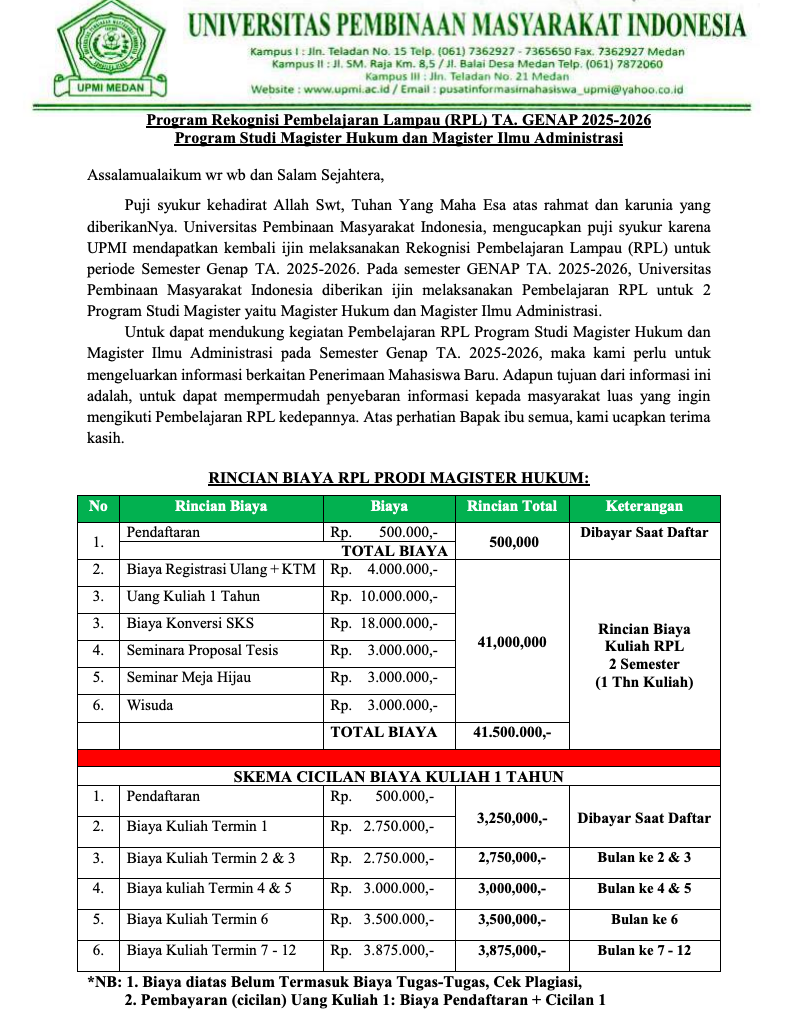 Jalur RPL UPMI Medan magister